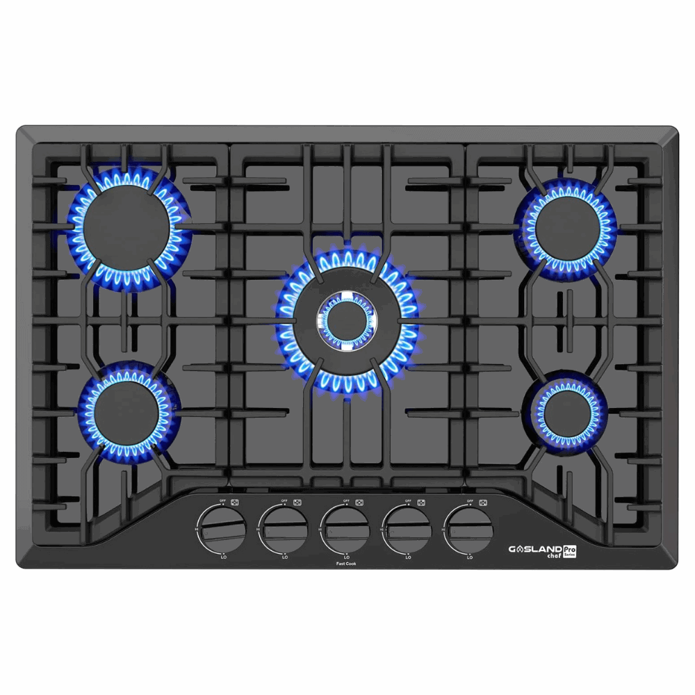 GASLAND Chef 30 Inch Glass Gas Stove 5 Burner 41,300 BTU Black Enamel