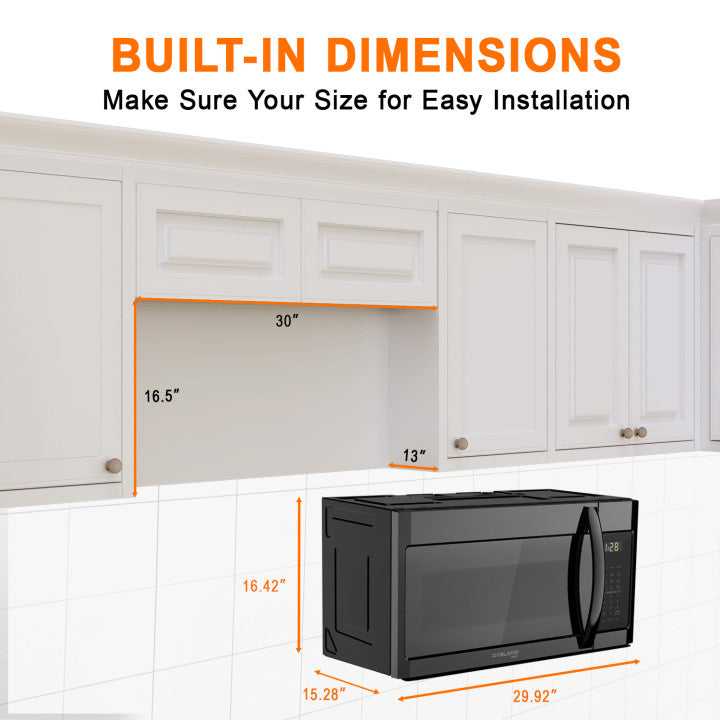 Gasland Chef Gasland 30 Inch Over the Range Microwave Oven with 1.9 Cu. Ft. Capacity, 1000 Watts, 300 CFM Exhaust Fan and LED Light, 13.5" Glass Turntable, Black