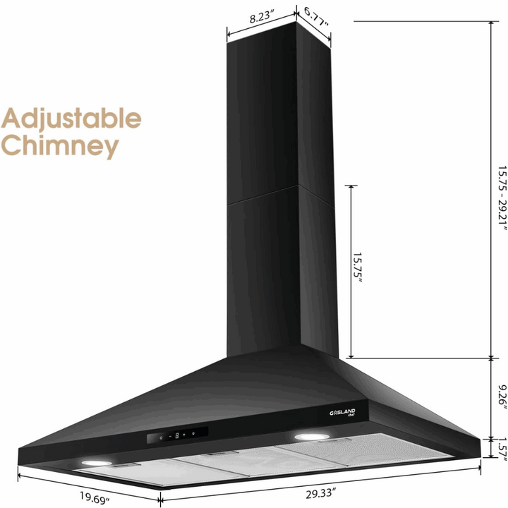 GASLAND Chef 36 Inch Ultra Quiet 3 Speed 350 CFM Ducted Sensor Touch Control Black Wall Mount Hood