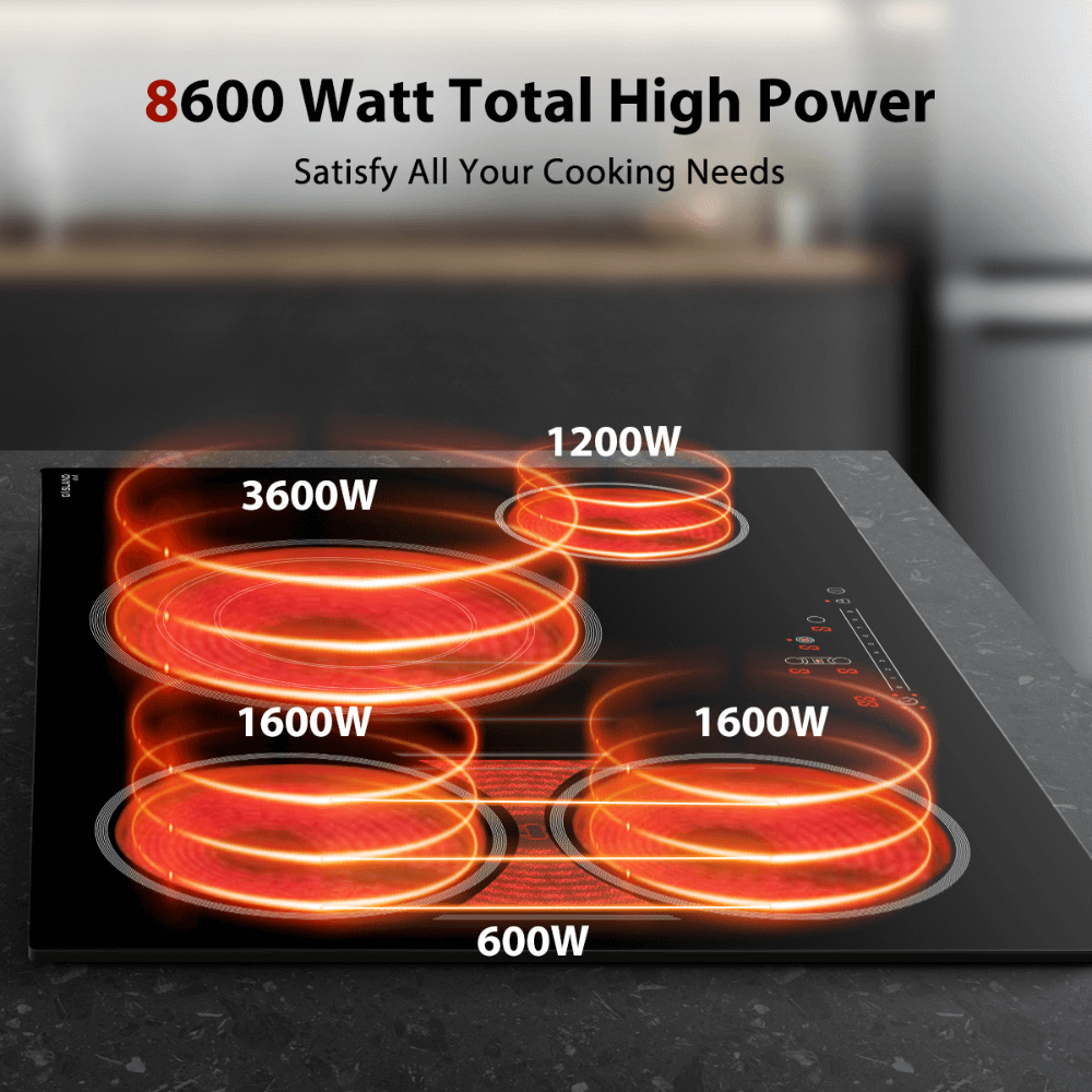 GASLAND 30 Inch 4 Burners Built-in Sync Element Slide Touch Control Radiant Ceramic Cooktop