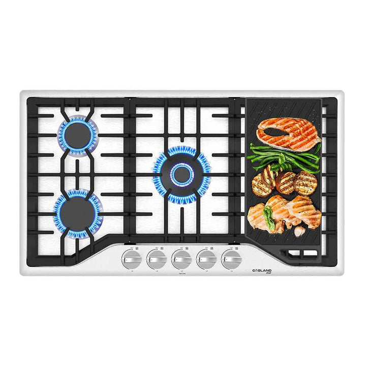 GASLAND Chef 36 Inch Pro-Style 5 Burner Stainless Steel Gas Cooktop with Reversible Grill/Griddle