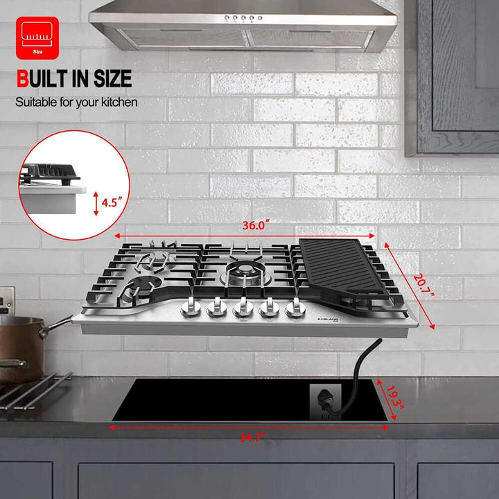 Gasland Chef 36 In. Pro-Style 5 Burner NG/LPG Convertible Gas Cooktop with Griddle