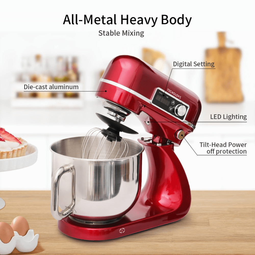 Tecnolove 6-Quart 12-Speed Stand Mixer - All Metal with Mixing Bowl - Gaslandchef