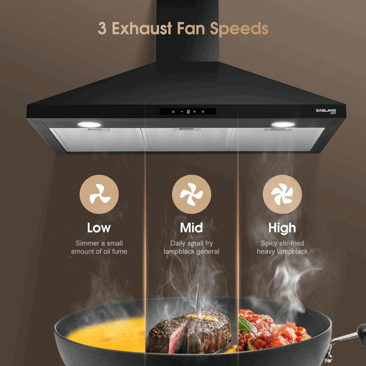 GASLAND Chef 36 Inch Ultra Quiet 3 Speed 350 CFM Ducted Sensor Touch Control Black Wall Mount Hood
