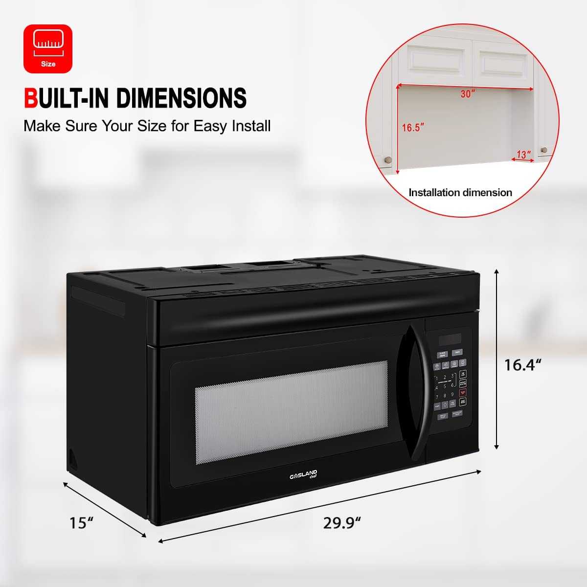 Gasland Chef Gasland 30 Inch Over-the-Range Microwave Ovenwith 1.6 Cu. Ft. Capacity, 300 CFM in Black