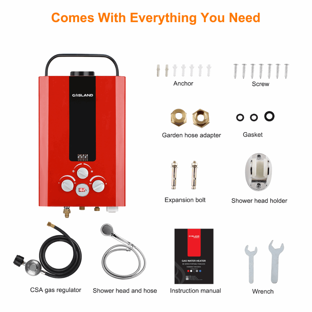 Gasland Chef Outdoor Portable Tankless Water Heater-1.58GPM 6L- Red