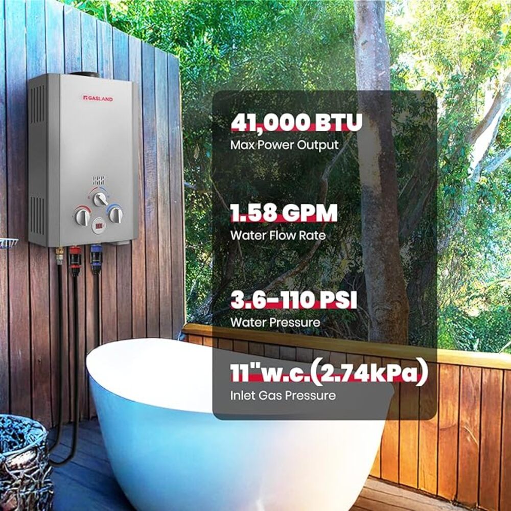 Portable Propane Tankless Water Heater - 1.58GPM 6L Digital Screen