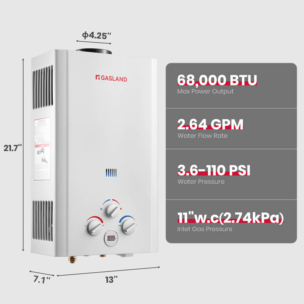 GASLAND Propane Tankless Water Heater - 2.64GPM 10L Digital Screen