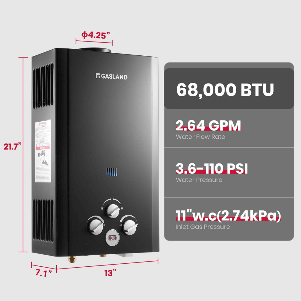 GASLAND 2.64GPM 10L Portable Tankless Propane Camper Water Heater - 68,000BTU with Pump