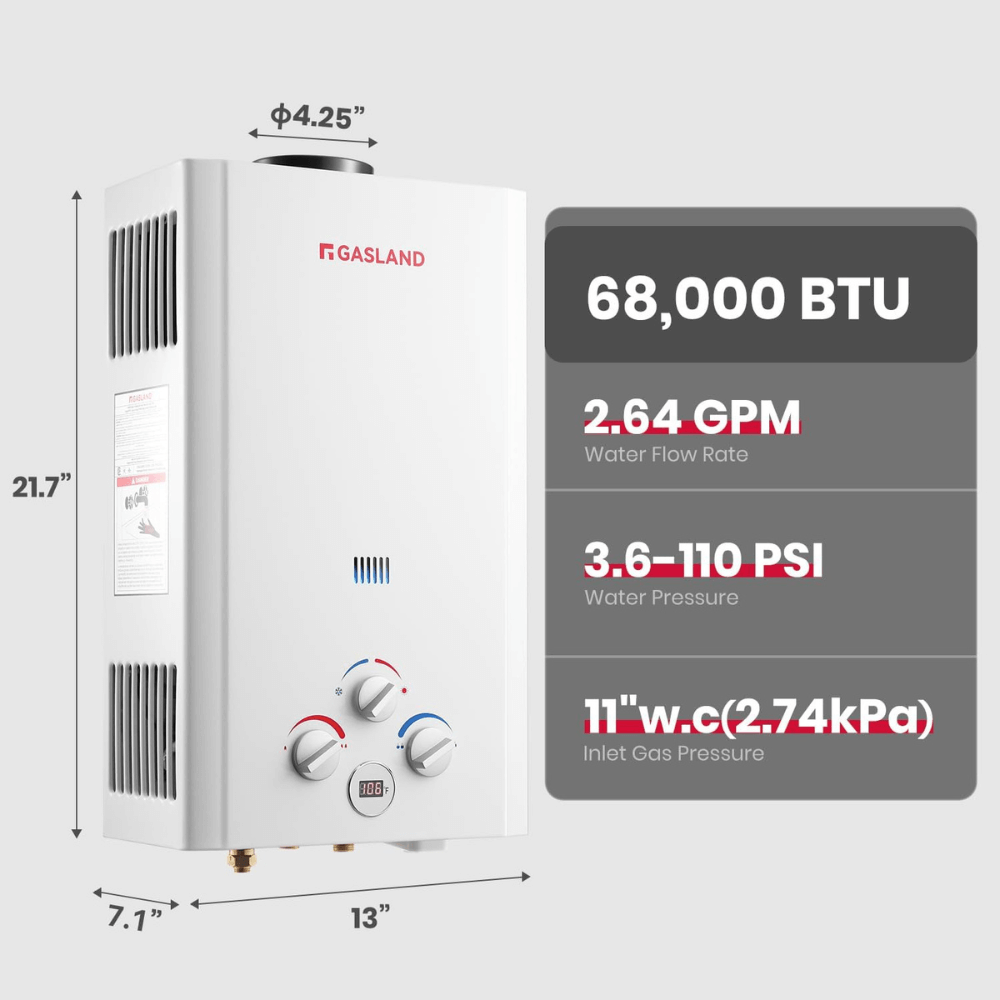 GASLAND 2.64GPM 10L 68,000BTU Outdoor Portable Tankless Digital Screen Propane Water Heater With Pump