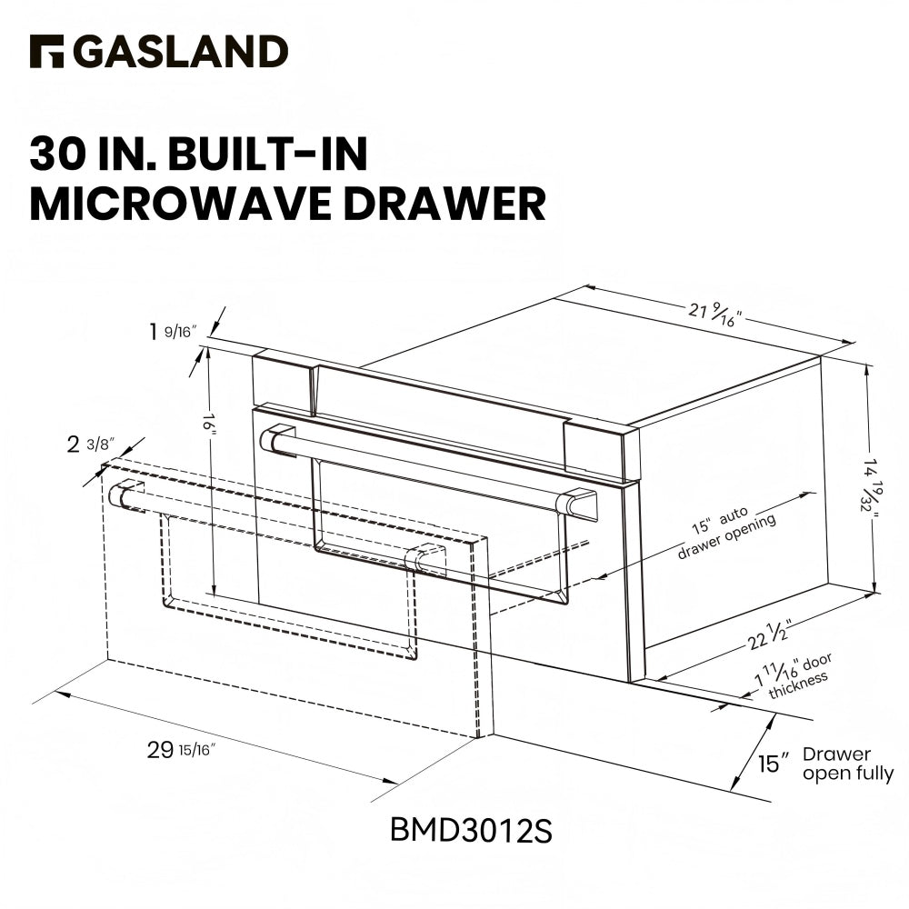 GASLAND 30 Inch Built-In Microwave Drawer Oven - 1.2 Cu.Ft. Sensor Cook