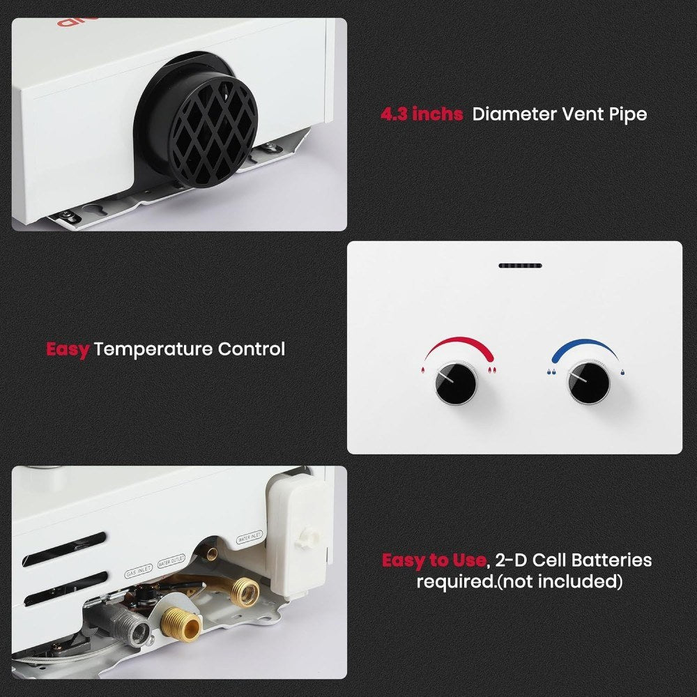 Portable Tankless Propane Water Heater - 2.64GPM 10L 68,000 BTU