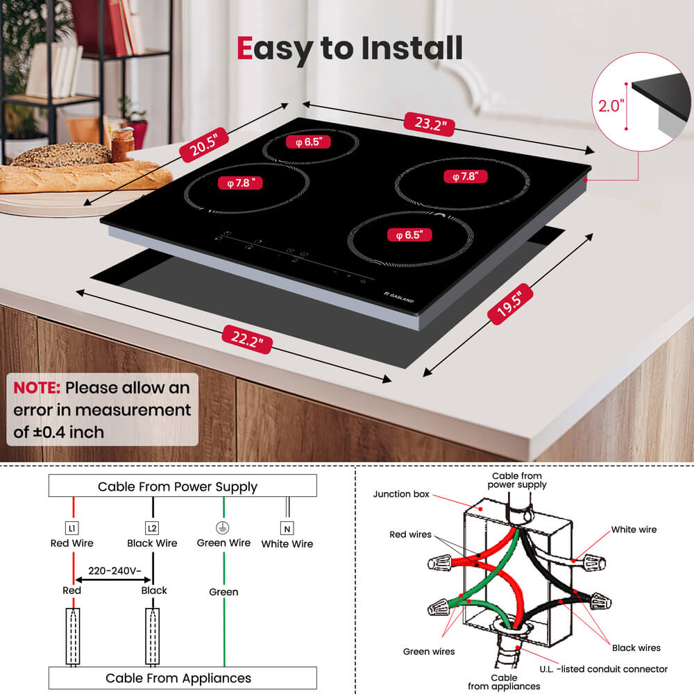 GASLAND 24 Inch 4 Burner Sensor Touch Control Ceramic Electric Cooktop