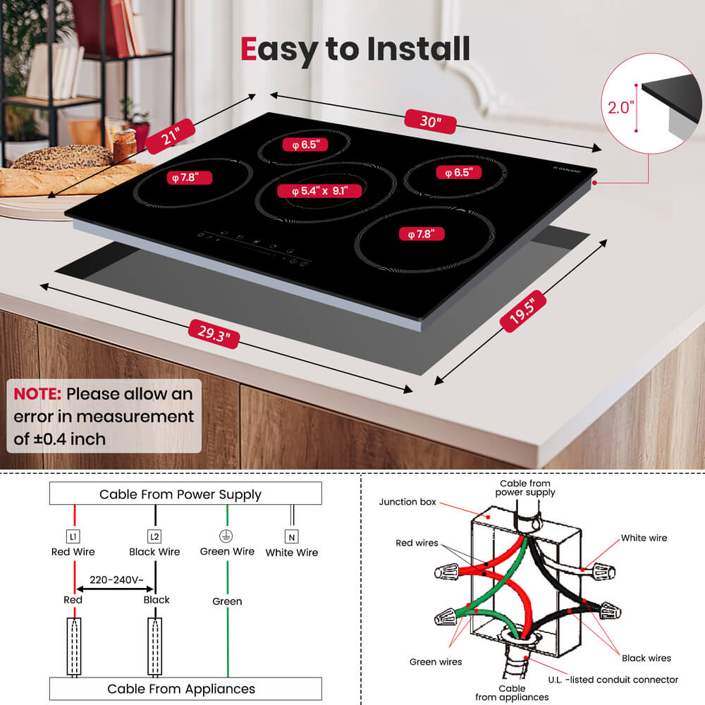 GASLAND 30 Inch 5 Burner Dual-Ring Element Sensor Touch Ceramic Cooktop