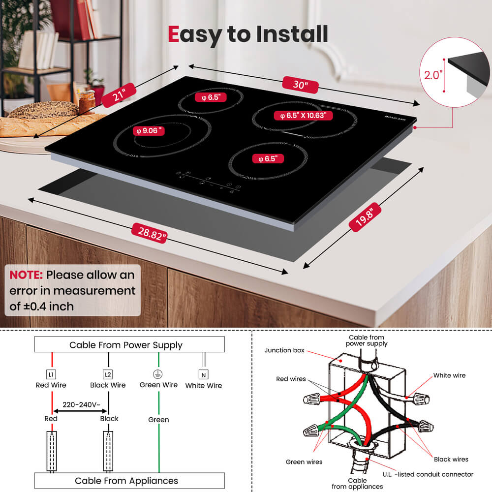 GASLAND 30 Inch 4 Burner Dual-Ring Element Sensor Touch Ceramic Cooktop