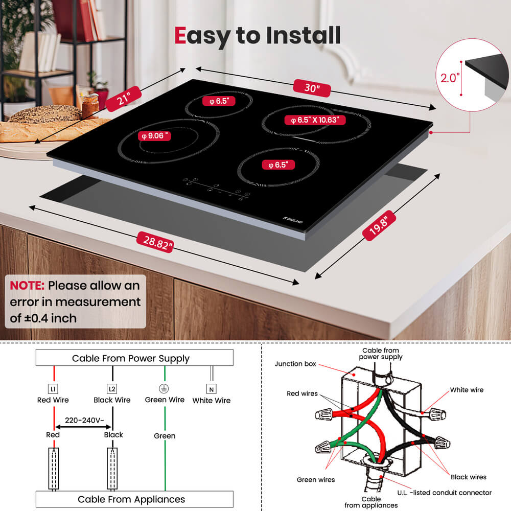 GASLAND 30 Inch 4 Burner Dual-Ring Element Sensor Touch Ceramic Cooktop