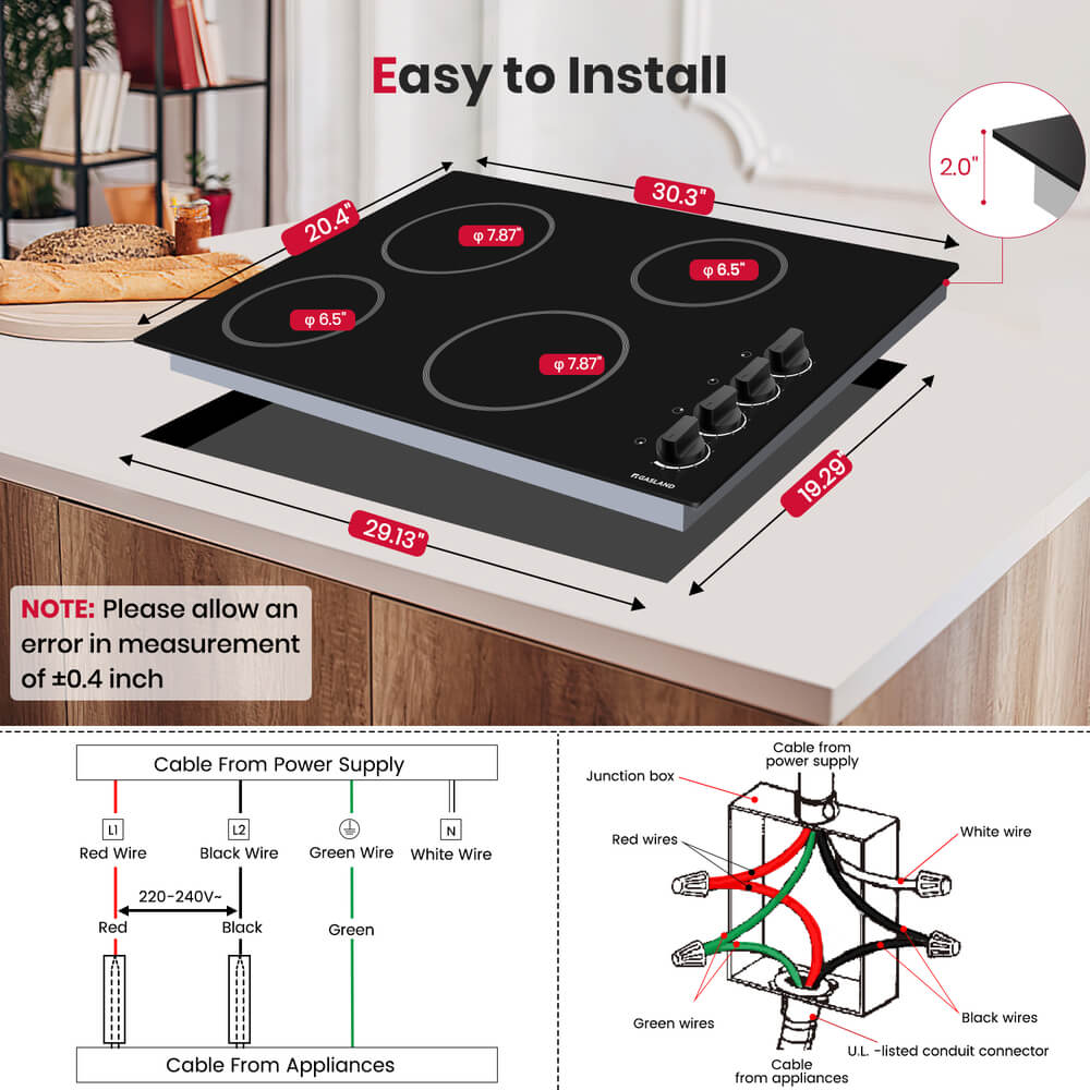 GASLAND 30" 4 Burner Knob Control Electric Cooktop