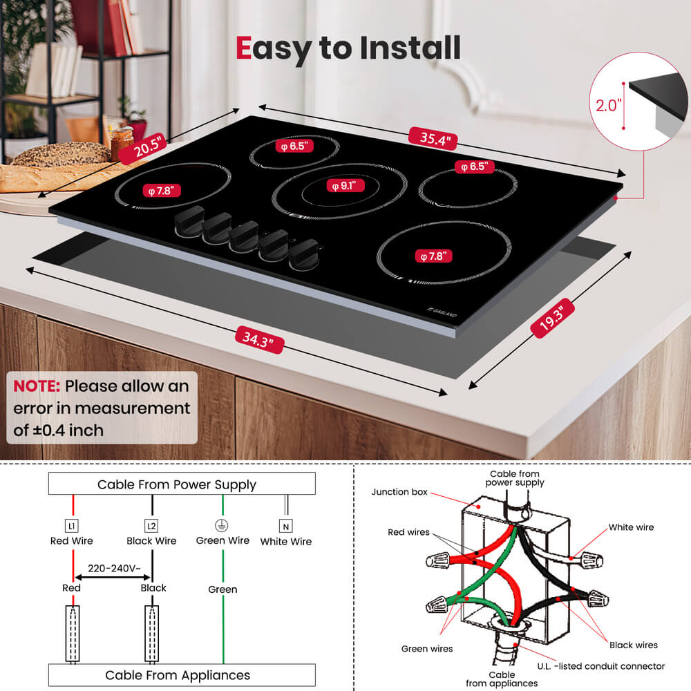 GASLAND 36" 5 Burner Knob Control Ceramic Electric Cooktop