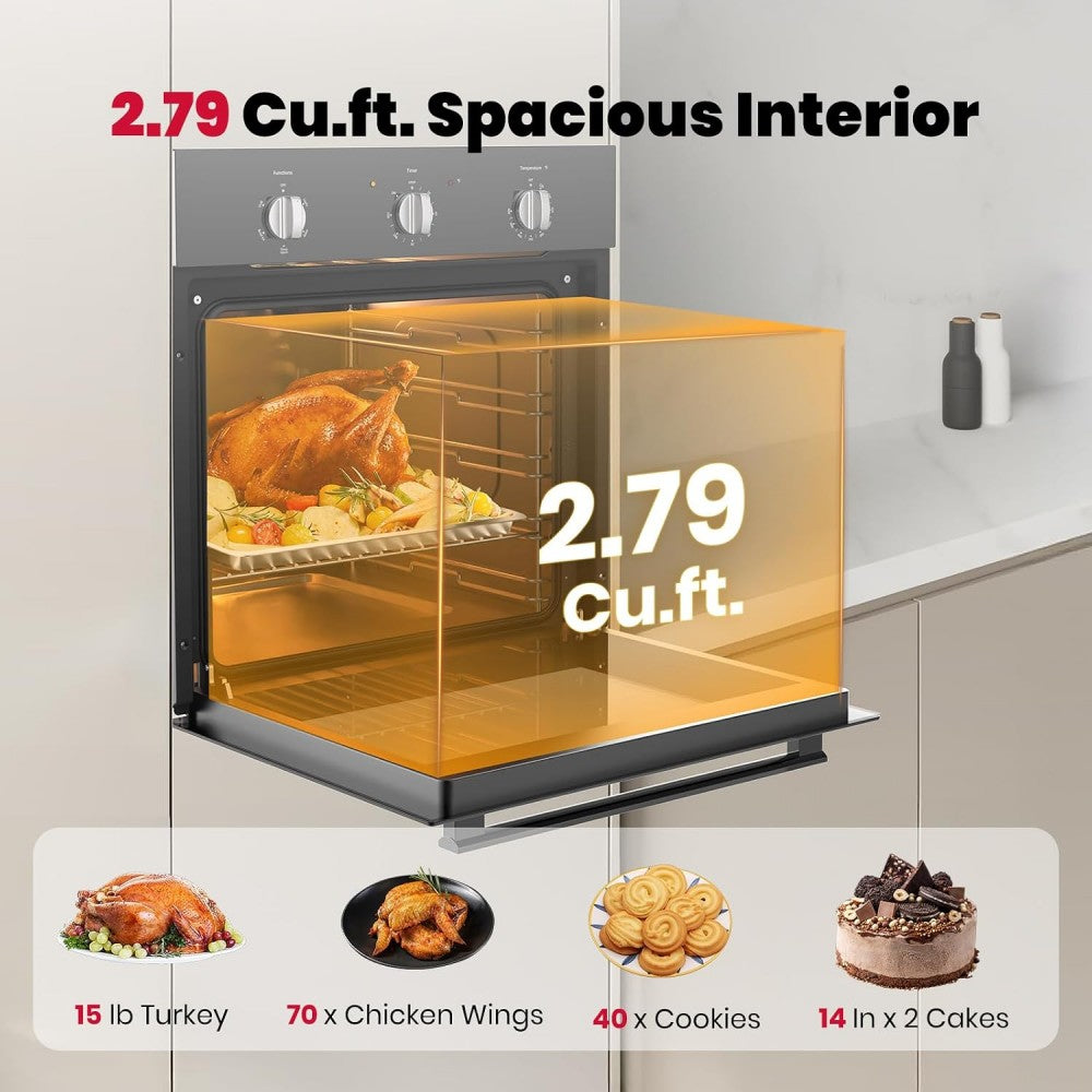 24" 2.79 Cu.ft. 5 Cooking Modes Built-In Electric Wall Oven - Black
