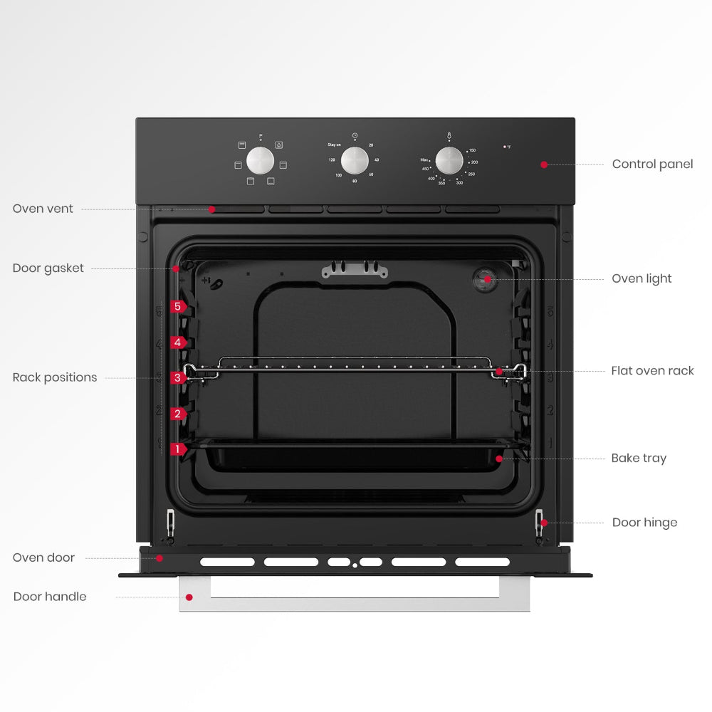 GASLAND 24" 2.3Cu.f 5 Modes Built-in Electric Single Wall Oven - Black