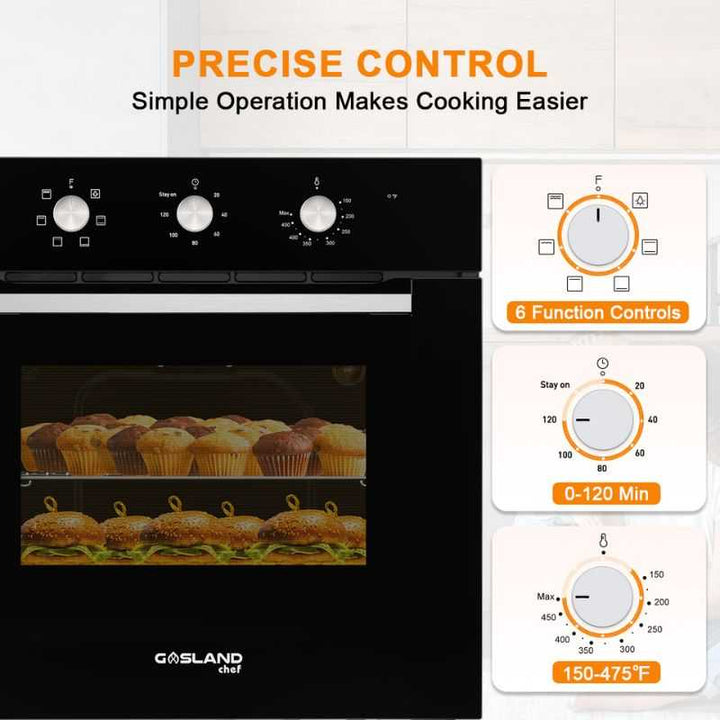 Gasland Chef 24 In. 2.3Cu.ft 6 Cooking Modes Built-in Electric Wall Oven - Black