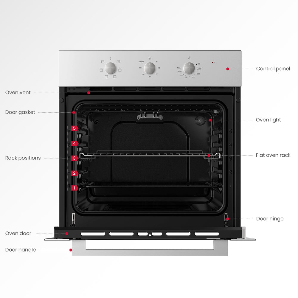 24" 2.3Cu.f 5 Modes Built-in Electric Single Wall Oven - Stainless Steel