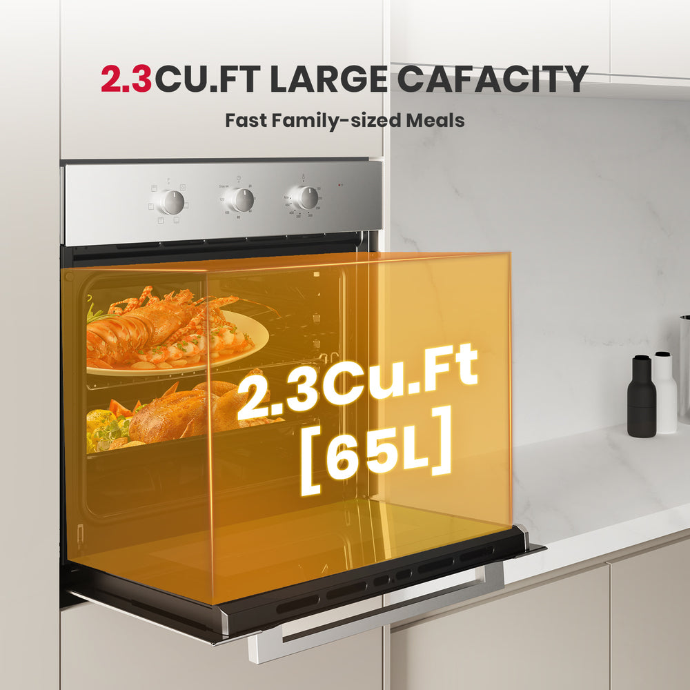 24" 2.3Cu.f 5 Modes Built-in Electric Single Wall Oven - Stainless Steel