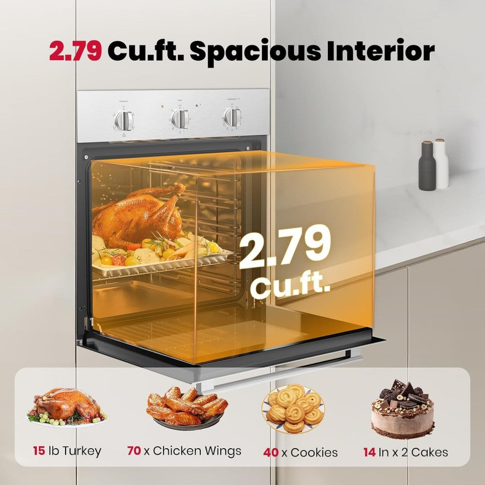 24" 2.79 Cu.ft. 5 Cooking Modes Built-In Electric Wall Oven - Stainless Steel