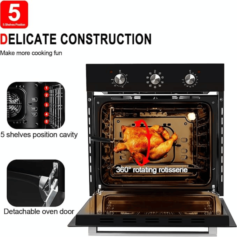 24" 2.3Cu.f 9 Modes Built-in Electric Single Wall Oven with Rotisserie - Black