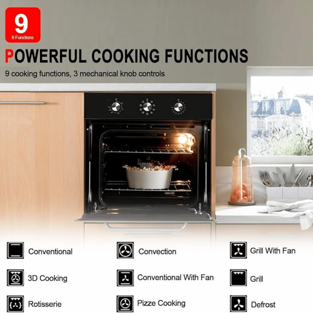 24" 2.3Cu.f 9 Modes Built-in Electric Single Wall Oven with Rotisserie - Black