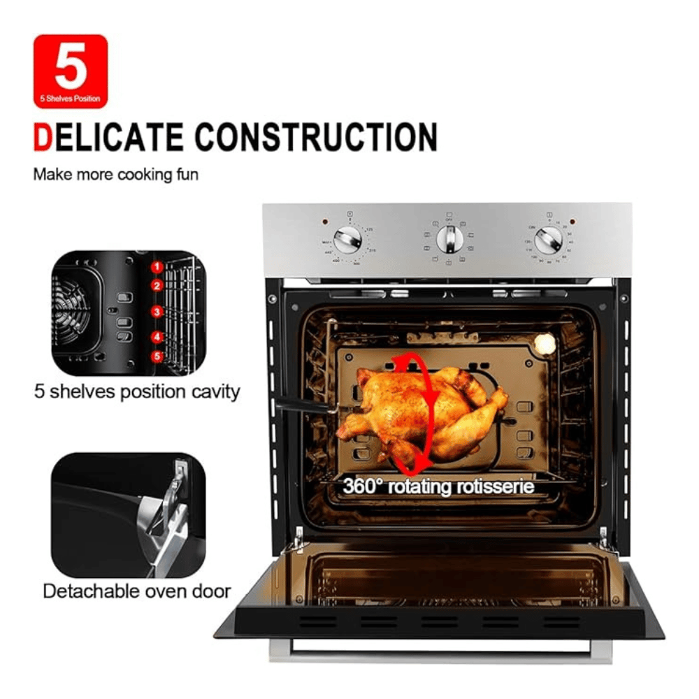 24" 2.3Cu.f 9 Modes Built-in Electric Single Wall Oven with Rotisserie - Stainless Steel