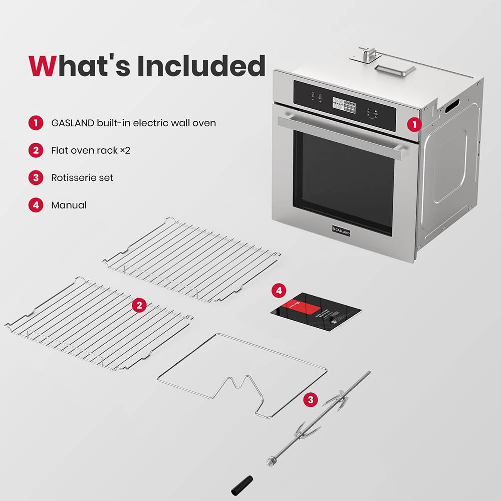 GASLAND 24" 2.6 Cu.ft Built-in Convection Single Wall Electric Oven with Rotisserie