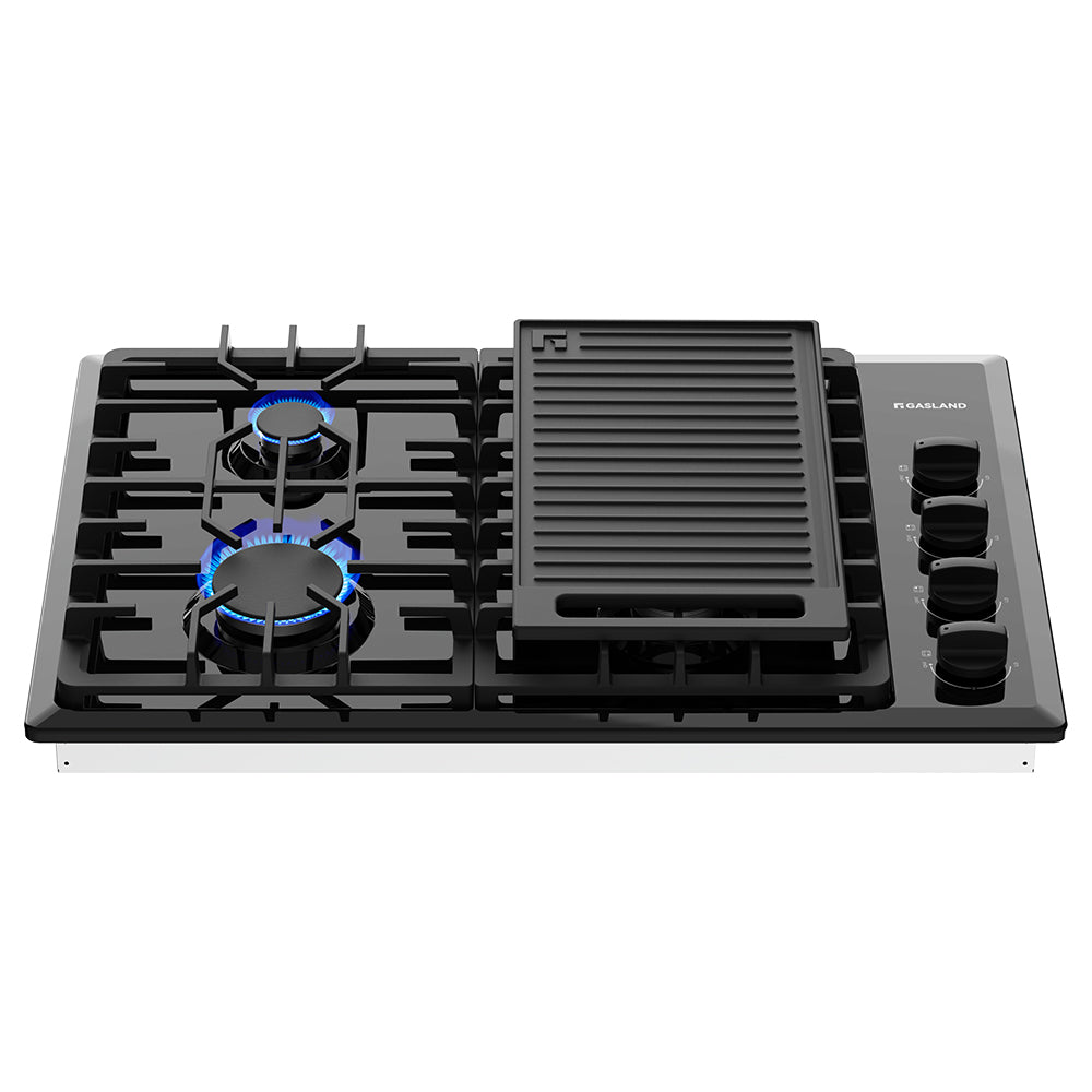GASLAND 30'' 4 Burner Black Enamel Gas Cooktop with Griddle