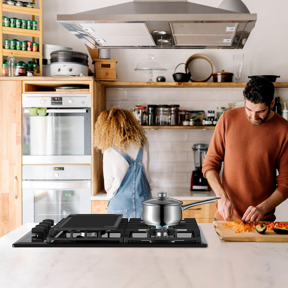 GASLAND 30'' 4 Burner Black Enamel Gas Cooktop with Griddle
