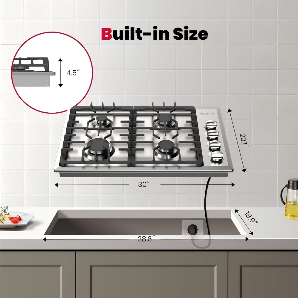 GASLAND 30" 4 Burner Side Knob Control Gas Cooktop