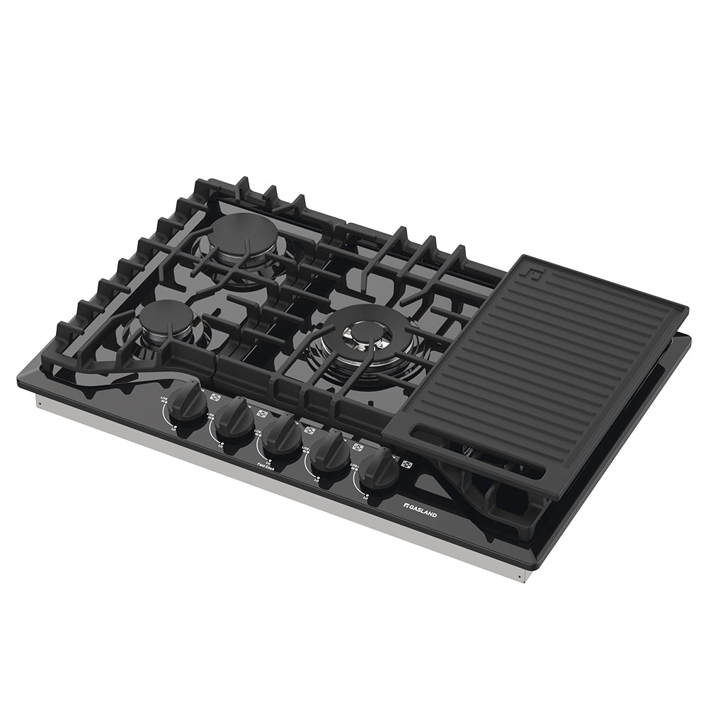 GASLAND 30" 5 Burner Black Enamel Gas Cooktop With Griddle