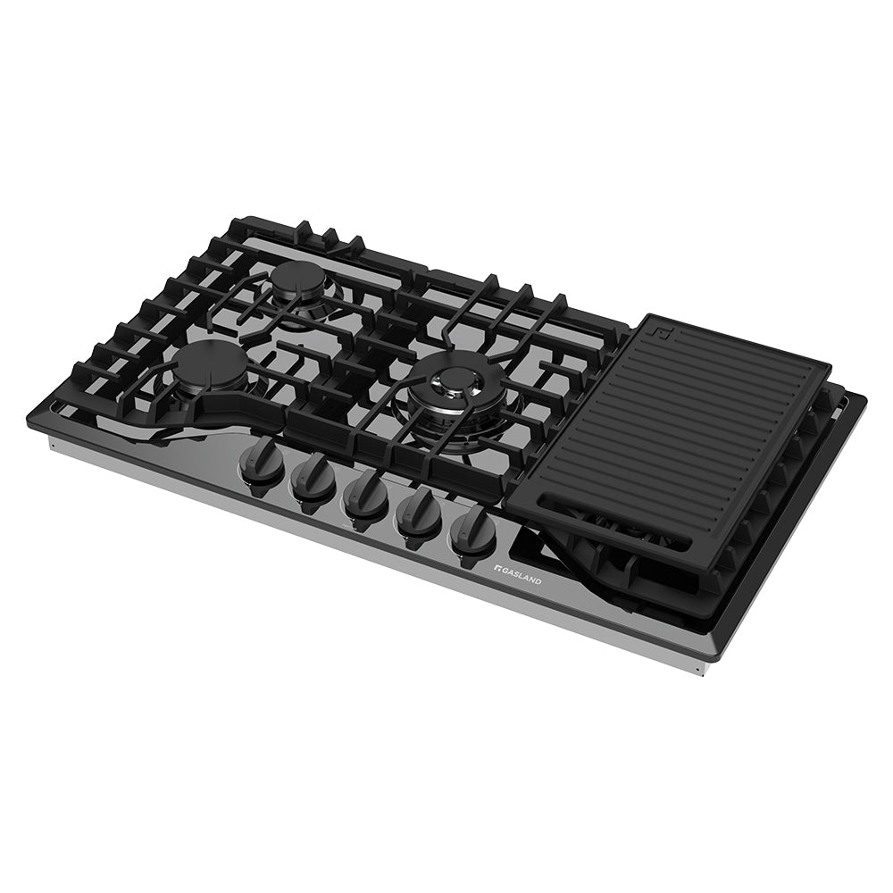 GASLAND 36" 5 Burner Black Enamel Gas Cooktop With Griddle