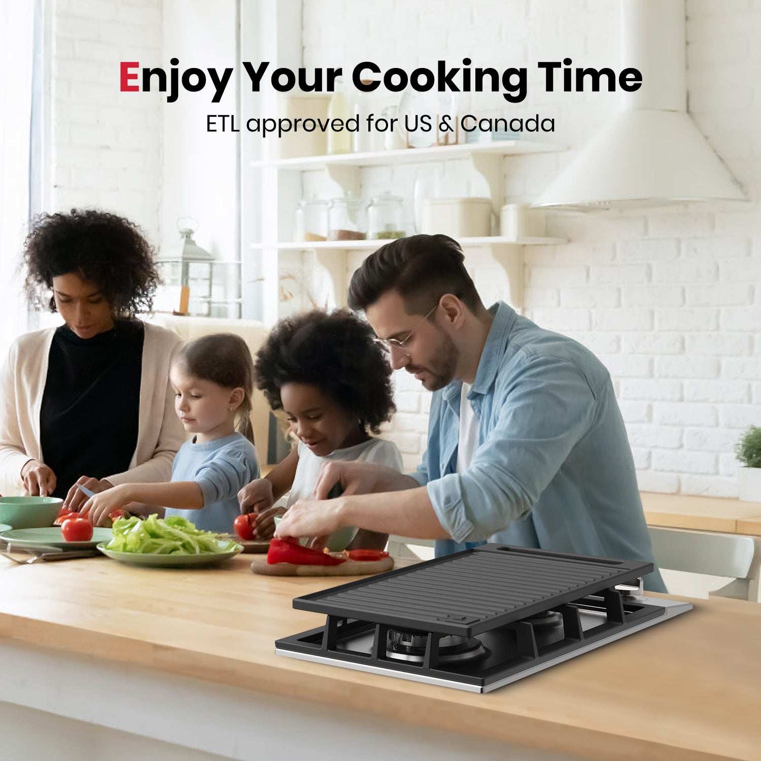 GASLAND 12" 2 Burner Stainless Steel Gas Cooktop With Griddle