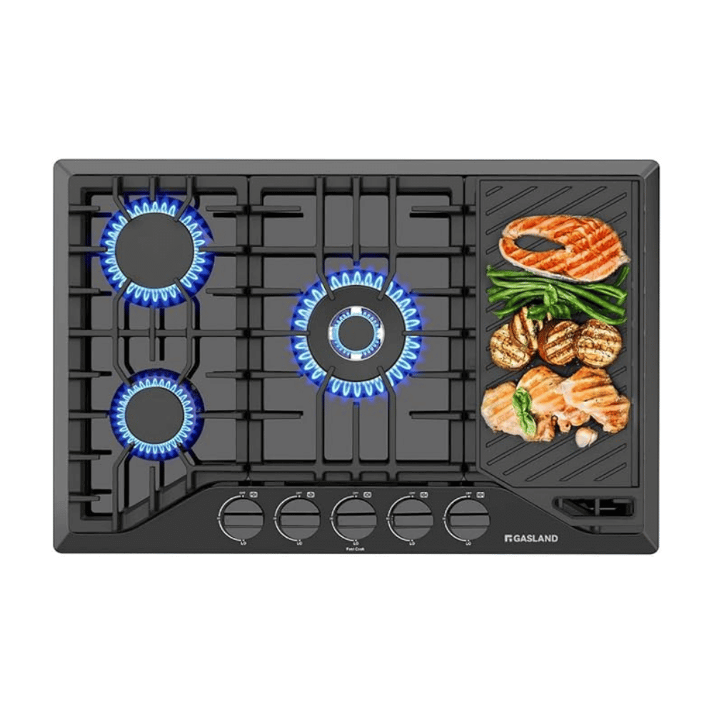 GASLAND 30 Inch 5 Burner Black Enamel Gas Cooktop with Reversible Grill/Griddle