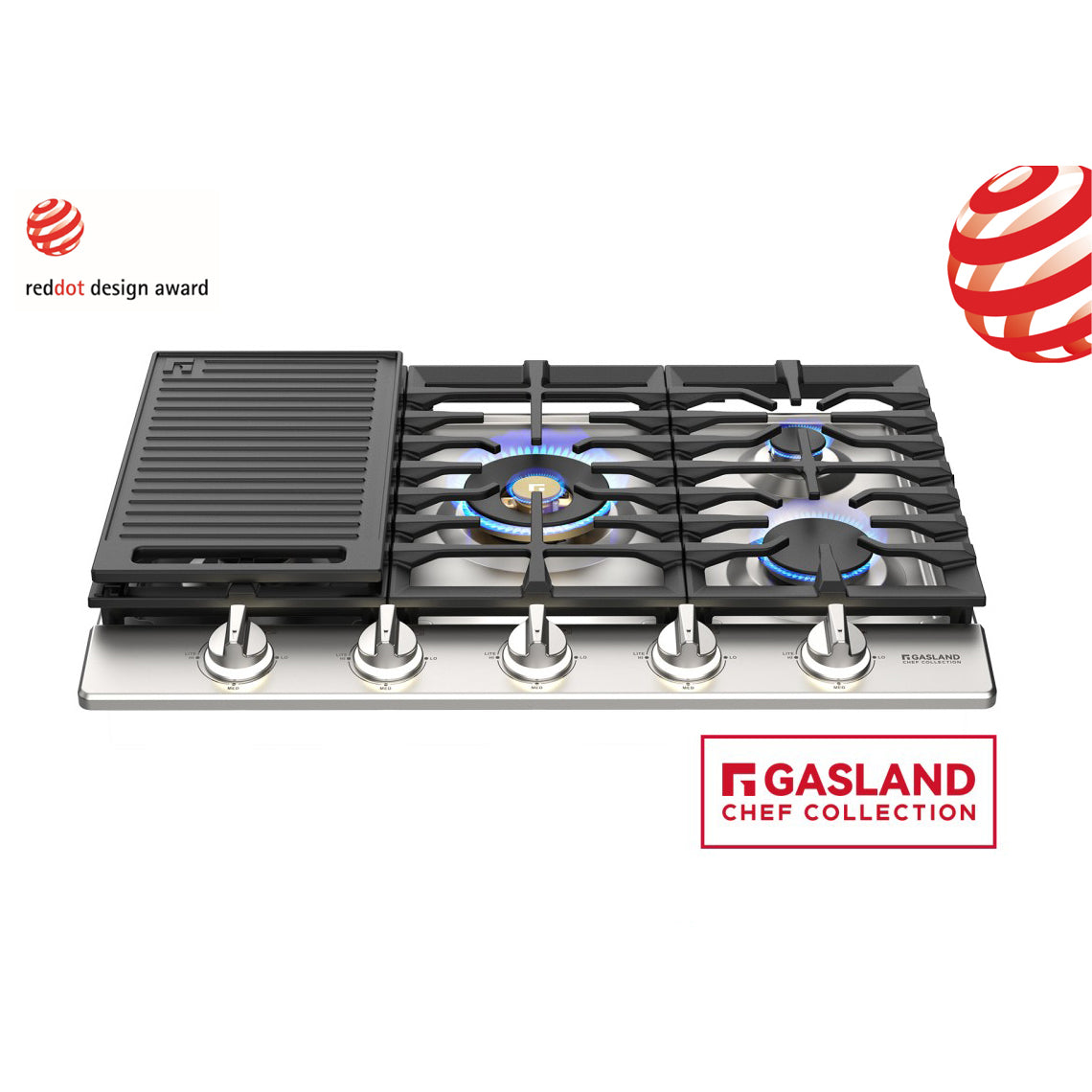 GASLAND CHEFF COLLECTION 30" 5 Powerful Brass Burners Gas Cooktop with Grill