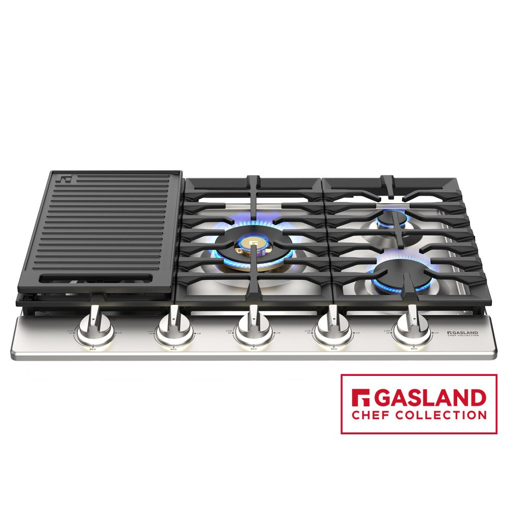 GASLAND 30" Gas Cooktop with Reversible Grill & 5 High-Efficiency Burners