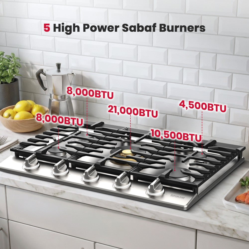 GASLAND 30" Gas Cooktop with Reversible Grill & 5 High-Efficiency Burners