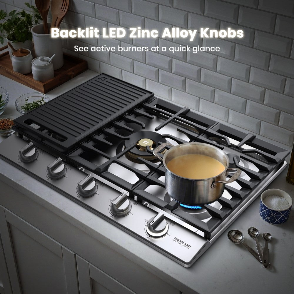 GASLAND 30" Gas Cooktop with Reversible Grill & 5 High-Efficiency Burners