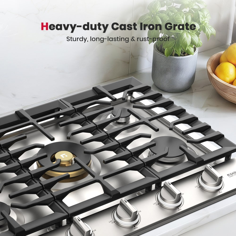 GASLAND 30" Gas Cooktop with Reversible Grill & 5 High-Efficiency Burners