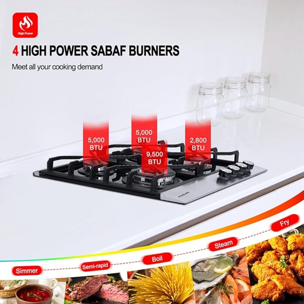 24" 4 Burner Tempered Glass Gas Cooktop