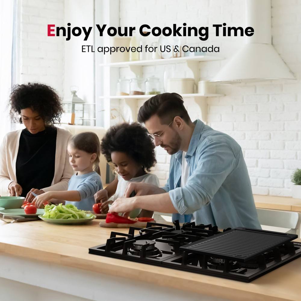GASLAND 24 Inch 4 Burner Black Enamel Gas Cooktop with Griddle