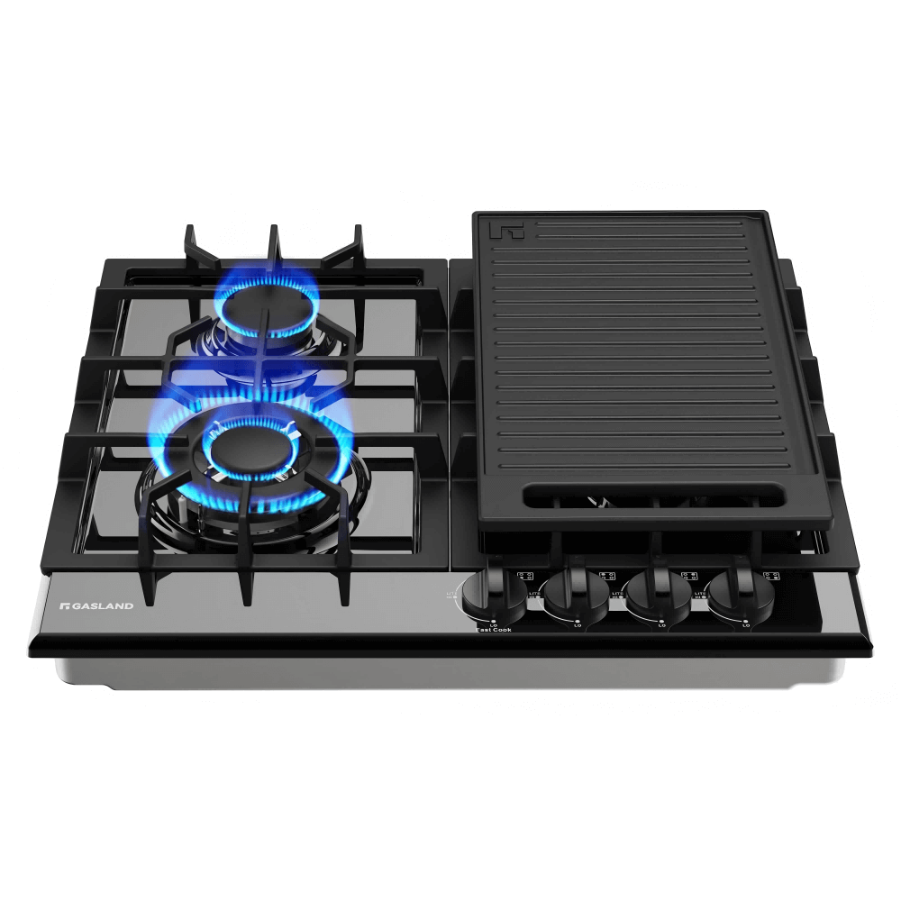 GASLAND 24 Inch 4 Burner Black Enamel Gas Cooktop with Griddle