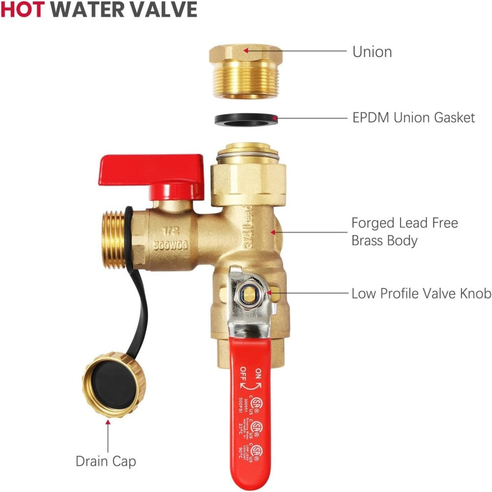 GASLAND 3/4" Tankless Water Heater Service Valve Kit with Pressure Relief Valve