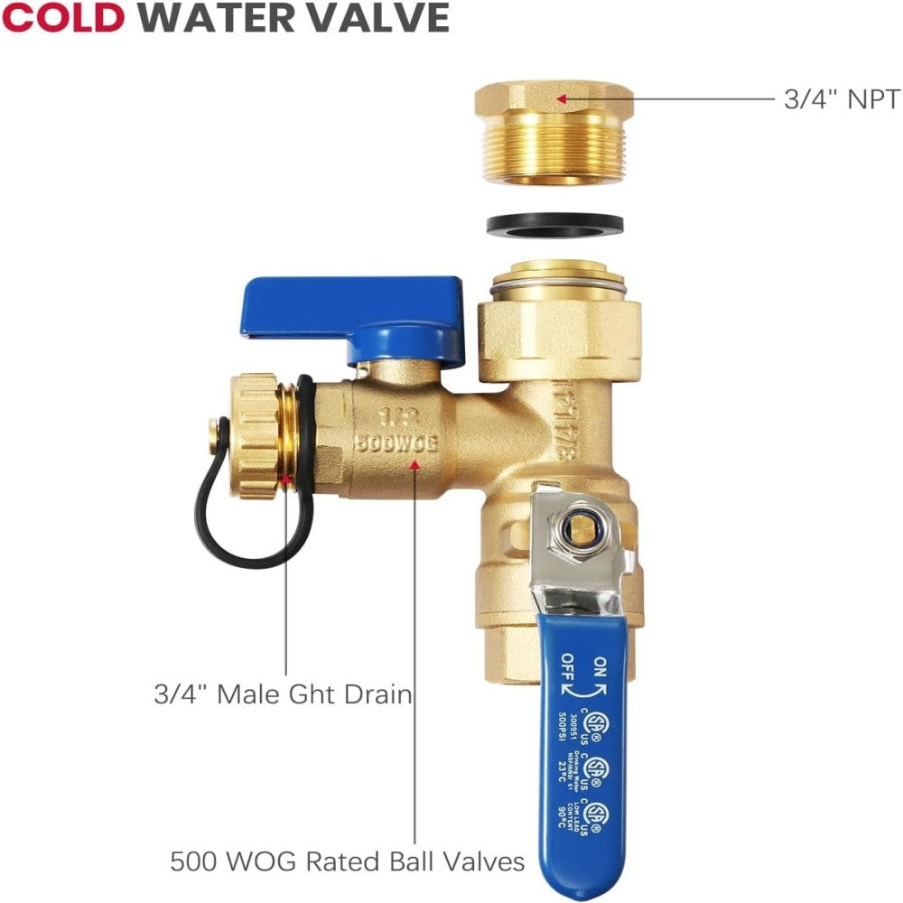 GASLAND 3/4" Tankless Water Heater Service Valve Kit with Pressure Relief Valve