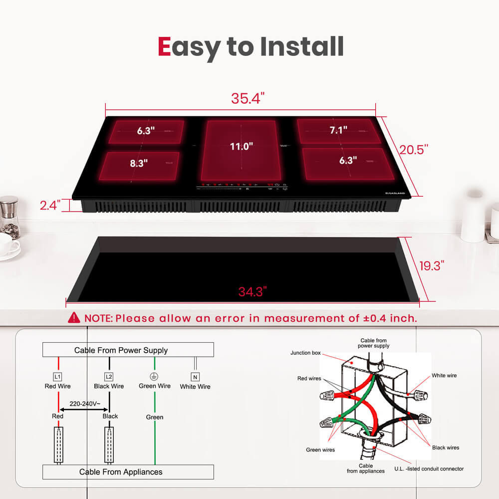 GASLAND 36 Inch 5 Boost Burner Slider Control Induction Cooktop